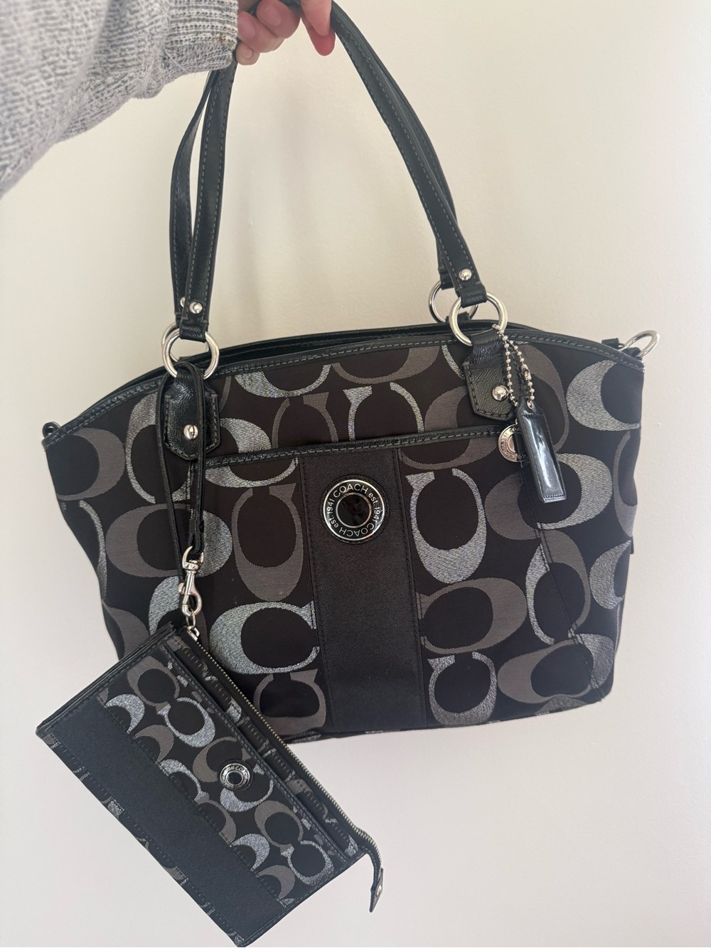 Coach Black and Gray Signature Tote with Detachable Wristlet - Picture 9 of 9